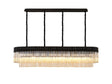 Longhorn 180 x 40cm Linear Pendant, 9 Light E14, Matt Black/Cognac Sculpted Glass