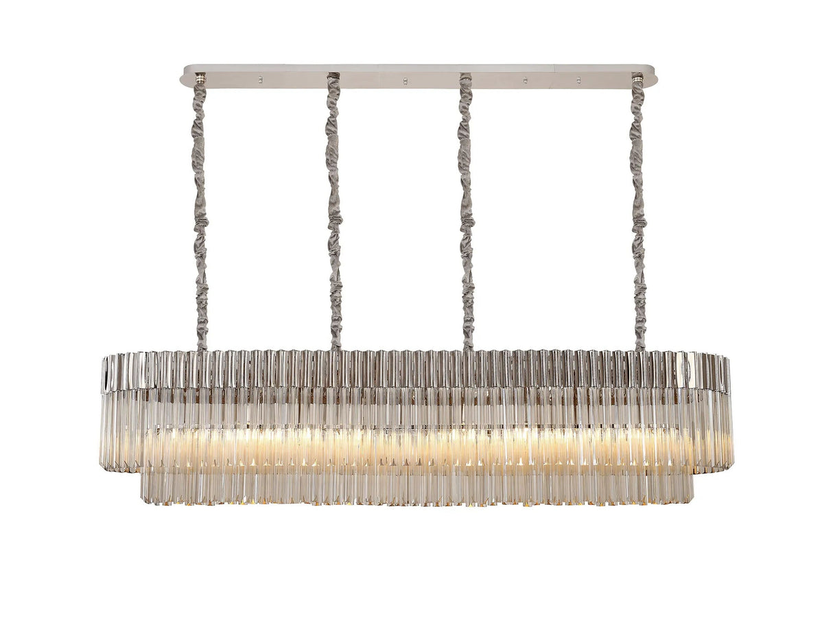 Longhorn 180 x 40cm Linear Pendant, 9 Light E14, Polished Nickel/Cognac Sculpted Glass