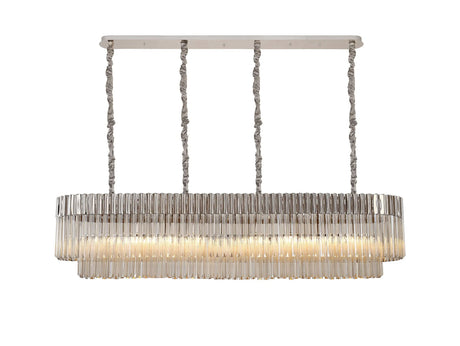 Longhorn 180 x 40cm Linear Pendant, 9 Light E14, Polished Nickel/Cognac Sculpted Glass