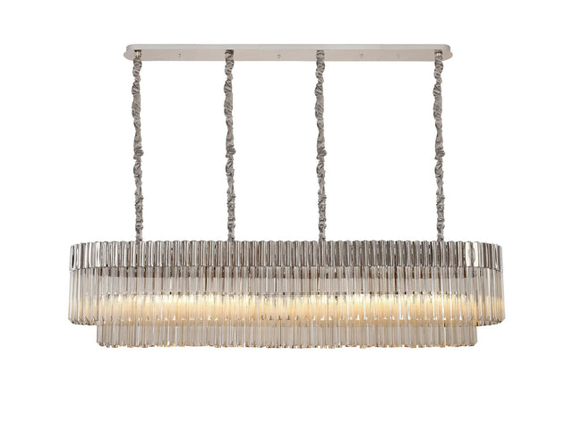 Longhorn 180 x 40cm Linear Pendant, 9 Light E14, Polished Nickel/Cognac Sculpted Glass