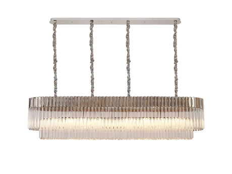 Longhorn 180 x 40cm Linear Pendant, 9 Light E14, Polished Nickel/Clear Sculpted Glass