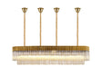 Longhorn 180 x 40cm Linear Pendant With Bell Cup, 9 Light E14, Brass/Cognac Sculpted Glass