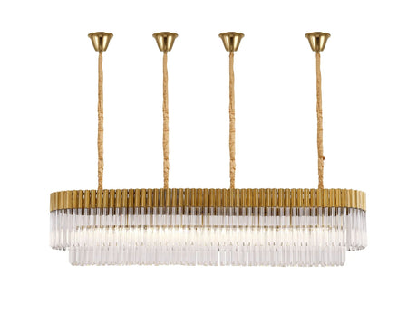 Longhorn 180 x 40cm Linear Pendant With Bell Cup, 9 Light E14, Brass/Clear Sculpted Glass