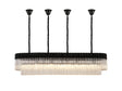 Longhorn 180 x 40cm Linear Pendant With Bell Cup, 9 Light E14, Matt Black/Clear Sculpted Glass