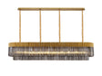 Longhorn 200 x 40cm Linear Pendant, 10 Light E14, Brass/Smoked Sculpted Glass