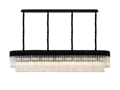 Longhorn 200 x 40cm Linear Pendant, 10 Light E14, Matt Black/Clear Sculpted Glass