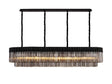 Longhorn 200 x 40cm Linear Pendant, 10 Light E14, Matt Black/Smoked Sculpted Glass