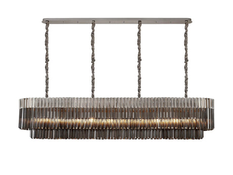 Longhorn 200 x 40cm Linear Pendant, 10 Light E14, Polished Nickel/Smoked Sculpted Glass