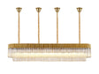 Longhorn 200 x 40cm Linear Pendant With Bell Cup, 10 Light E14, Brass/Cognac Sculpted Glass