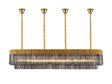 Longhorn 200 x 40cm Linear Pendant With Bell Cup, 10 Light E14, Brass/Smoked Sculpted Glass