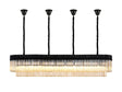 Longhorn 200 x 40cm Linear Pendant With Bell Cup, 10 Light E14, Matt Black/Cognac Sculpted Glass