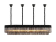 Longhorn 200 x 40cm Linear Pendant With Bell Cup, 10 Light E14, Matt Black/Smoked Sculpted Glass
