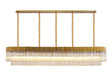 Longhorn 225 x 40cm Linear Pendant, 12 Light E14, Brass/Cognac Sculpted Glass