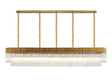 Longhorn 225 x 40cm Linear Pendant, 12 Light E14, Brass/Clear Sculpted Glass