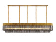 Longhorn 225 x 40cm Linear Pendant, 12 Light E14, Brass/Smoked Sculpted Glass