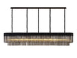 Longhorn 225 x 40cm Linear Pendant, 12 Light E14, Matt Black/Smoked Sculpted Glass
