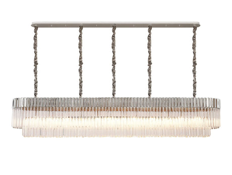Longhorn 225 x 40cm Linear Pendant, 12 Light E14, Polished Nickel/Clear Sculpted Glass