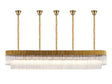 Longhorn 225 x 40cm Linear Pendant With Bell Cup, 12 Light E14, Brass/Clear Sculpted Glass