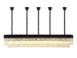 Longhorn 225 x 40cm Linear Pendant With Bell Cup, 12 Light E14, Matt Black/Cognac Sculpted Glass