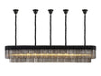 Longhorn 225 x 40cm Linear Pendant With Bell Cup, 12 Light E14, Matt Black/Smoked Sculpted Glass