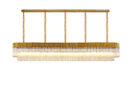 Longhorn 250 x 40cm Linear Pendant, 13 Light E14, Brass/Cognac Sculpted Glass