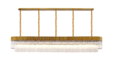 Longhorn 250 x 40cm Linear Pendant, 13 Light E14, Brass/Clear Sculpted Glass