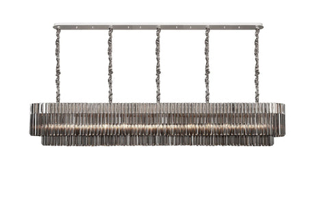 Longhorn 250 x 40cm Linear Pendant, 13 Light E14, Polished Nickel/Smoked Sculpted Glass