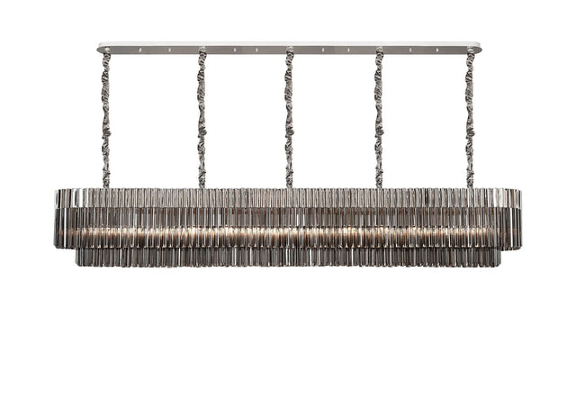 Longhorn 250 x 40cm Linear Pendant, 13 Light E14, Polished Nickel/Smoked Sculpted Glass