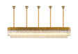 Longhorn 250 x 40cm Linear Pendant With Bell Cup, 13 Light E14, Brass/Cognac Sculpted Glass