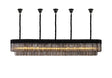 Longhorn 250 x 40cm Linear Pendant With Bell Cup, 13 Light E14, Matt Black/Smoked Sculpted Glass