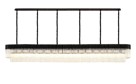 Longhorn 300 x 40cm Linear Pendant, 16 Light E14, Matt Black/Clear Sculpted Glass
