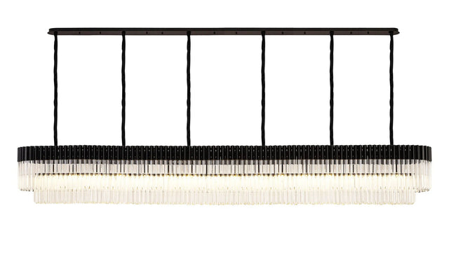 Longhorn 300 x 40cm Linear Pendant, 16 Light E14, Matt Black/Clear Sculpted Glass