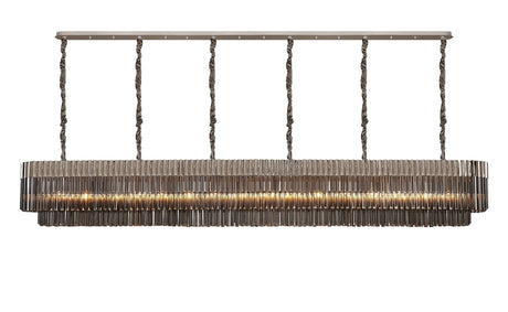 Longhorn 300 x 40cm Linear Pendant, 16 Light E14, Polished Nickel/Smoked Sculpted Glass