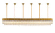 Longhorn 300 x 40cm Linear Pendant With Bell Cup, 16 Light E14, Brass/Cognac Sculpted Glass