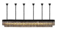 Longhorn 300 x 40cm Linear Pendant With Bell Cup, 16 Light E14, Matt Black/Smoked Sculpted Glass