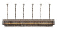 Longhorn 300 x 40cm Linear Pendant With Bell Cup, 16 Light E14, Polished Nickel/Smoked Sculpted Glass