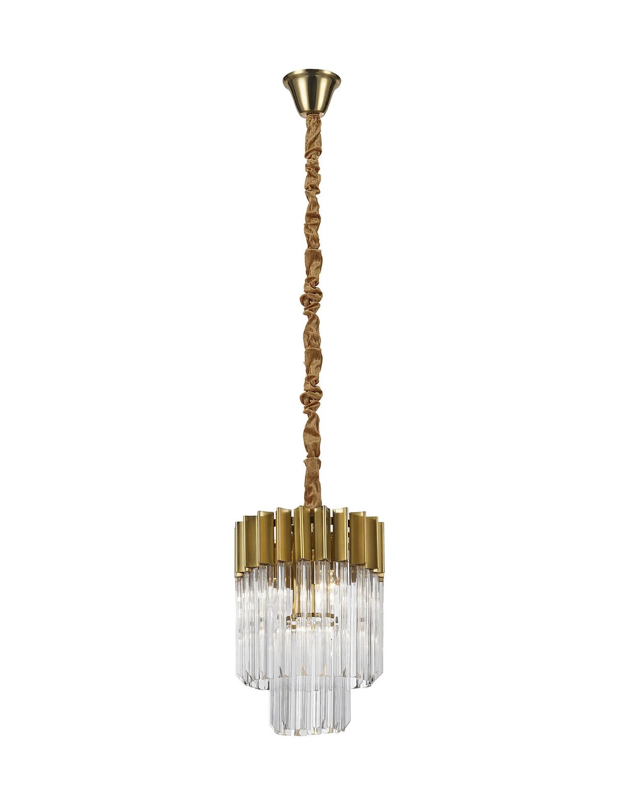 Longhorn 30cm Pendant Round 4 x E14, Brass/Clear Sculpted Glass