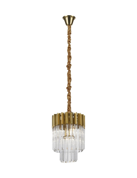 Longhorn 30cm Pendant Round 4 x E14, Brass/Clear Sculpted Glass