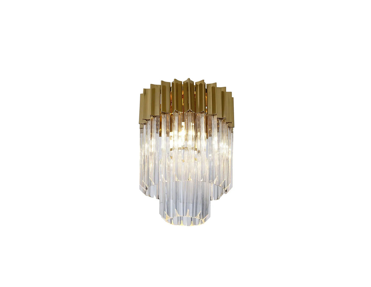 Longhorn 30cm Flush Ceiling Round 3 x E14, Brass/Clear Sculpted Glass