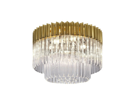 Longhorn 60cm Flush Ceiling Round 7 x E14, Brass/Clear Sculpted Glass (15kg)