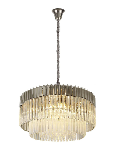 Longhorn 80cm Pendant Round 12 x E14, Polished Nickel/Clear Sculpted Glass (25.4kg)