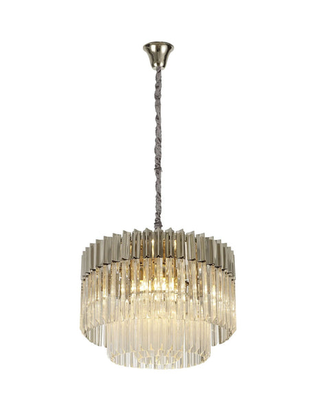 Longhorn 60cm Pendant Round 8 x E14, Polished Nickel/Clear Sculpted Glass (18kg)
