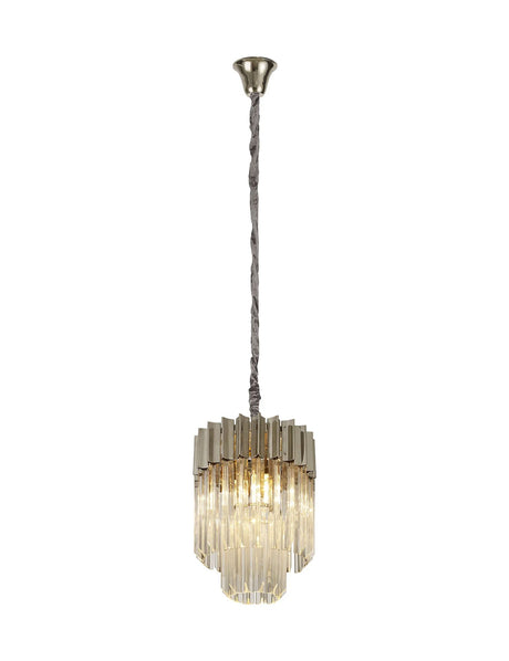 Longhorn 30cm Pendant Round 4 x E14, Polished Nickel/Clear Sculpted Glass