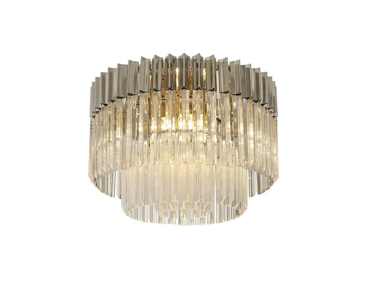 Longhorn 60cm Flush Ceiling Round 7 x E14, Polished Nickel/Clear Sculpted Glass (15kg)