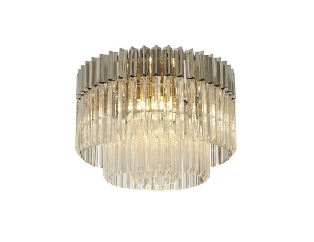Longhorn 60cm Flush Ceiling Round 7 x E14, Polished Nickel/Clear Sculpted Glass (15kg)