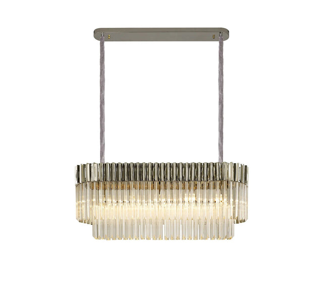 Longhorn 100 x 32cm Linear Pendant Rectangle 5 x E14, Polished Nickel/Clear Sculpted Glass (21.2kg)