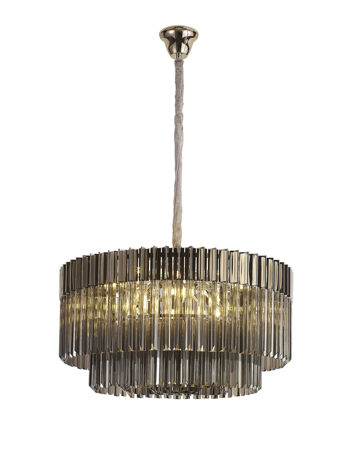 Longhorn 80cm Pendant Round 12 x E14, Polished Nickel/Smoke Sculpted Glass (25.4kg)