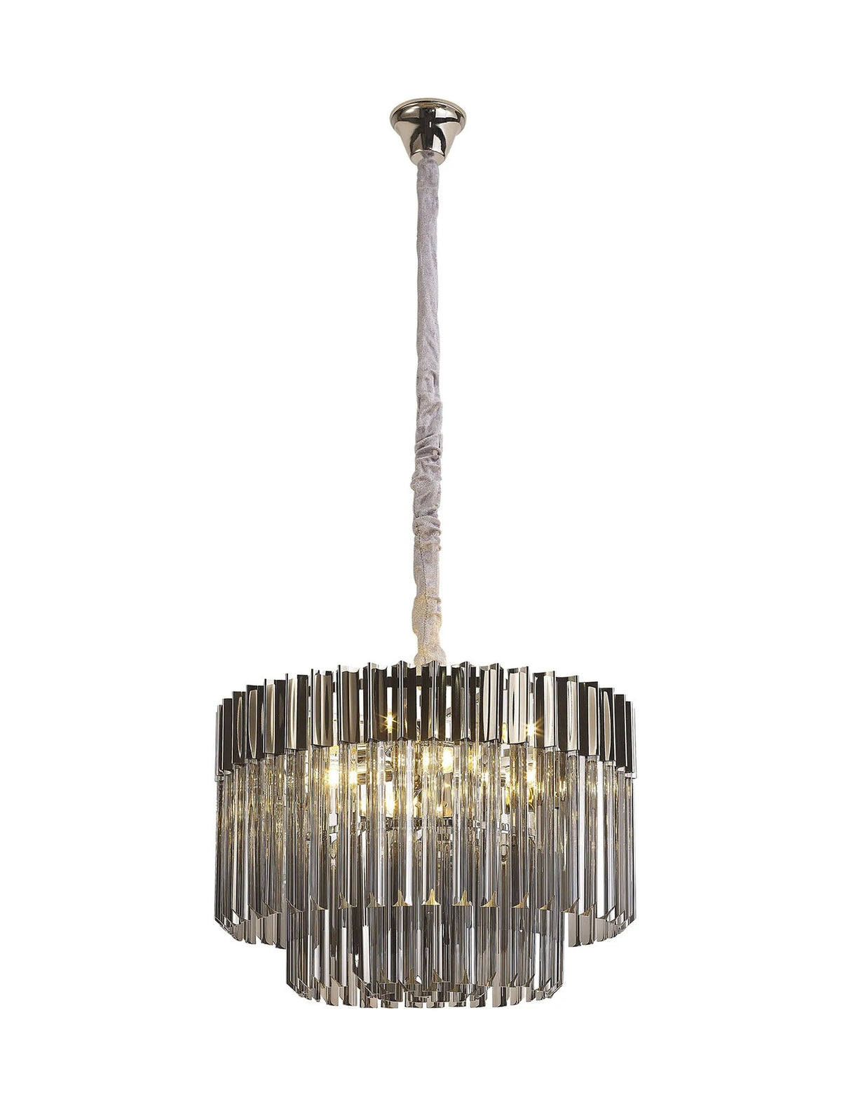 Longhorn 60cm Pendant Round 8 x E14, Polished Nickel/Smoke Sculpted Glass (18kg)