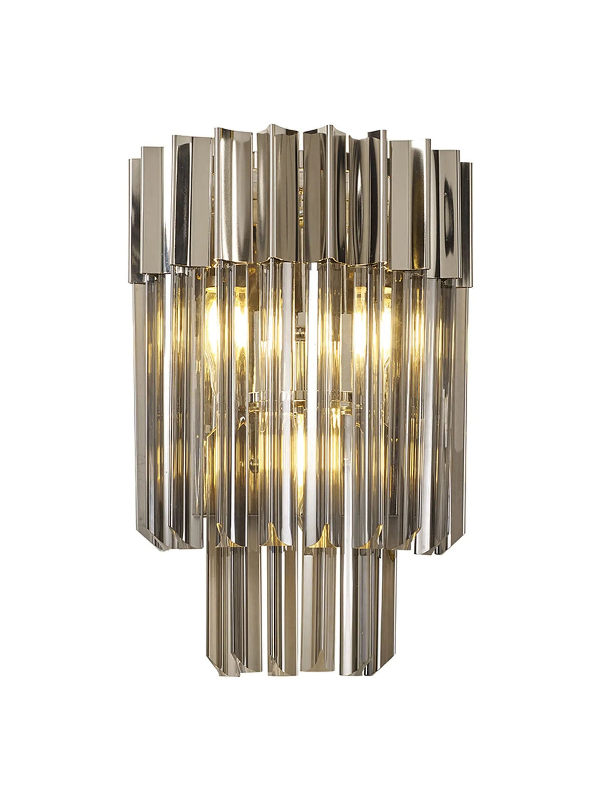 Longhorn 27.5 x H41cm Wall 3 x E14, Polished Nickel/Smoke Sculpted Glass