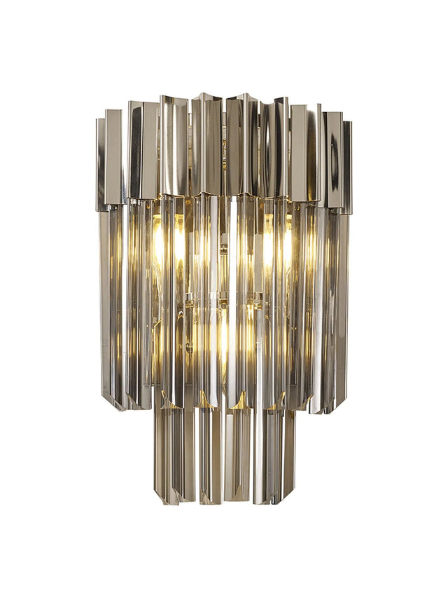 Longhorn 27.5 x H41cm Wall 3 x E14, Polished Nickel/Smoke Sculpted Glass